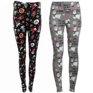 2 PAIRS * Holiday Dogs & Llamas * Super Soft Velour Festive Christmas Leggings